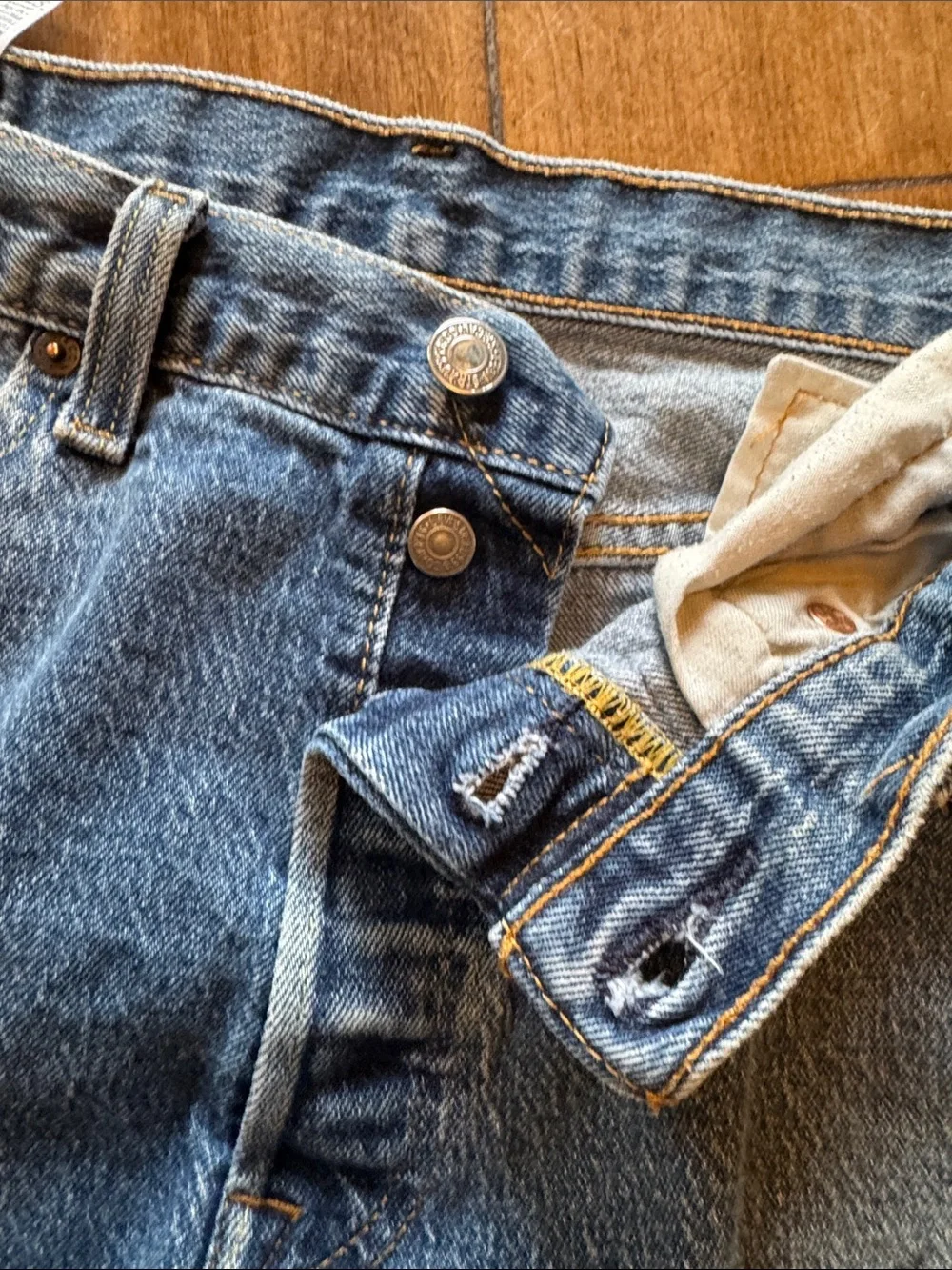 Levi’s 501 34x32 Blue Denim Jeans - Classic Straight Fit black spots on front